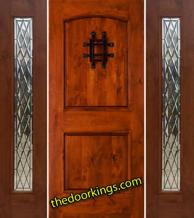 sw76 knotty alder wood door with two chateau sidelites